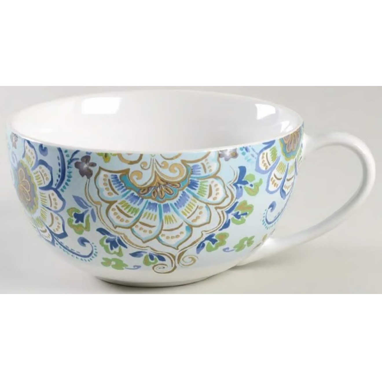 222 Fifth Aisha Fine China Soup Mug Oversized Coffee Cup Blue Paisley Floral