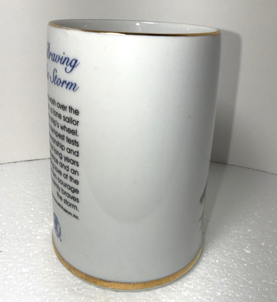 Vintage Norman Rockwell Braving The Storm Tankard Mug Cup Gold Trim coffee Tea