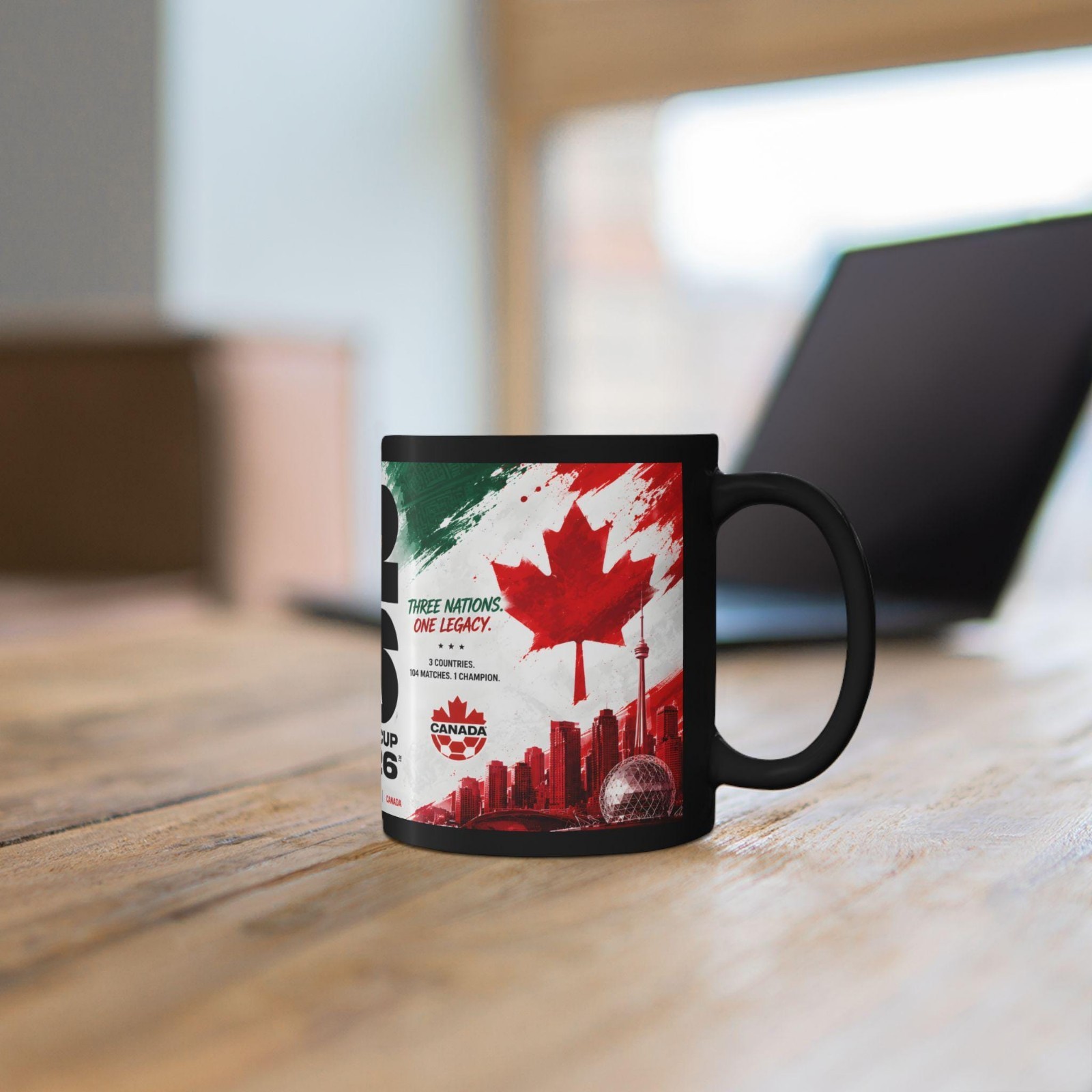 FIFA World Cup 2026 Logo and Trophy Black Mug Soccer Tournament Coffee Cup
