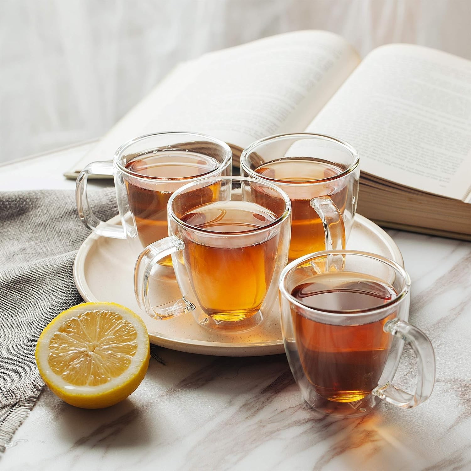 Modern Insulated 16 oz Coffee Cups – Elegant Double Walled Glass Mug Set of 4