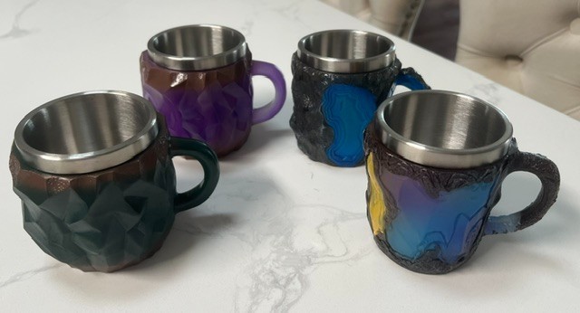 Lot of 4 Resin Geode Coffee Tea Mugs With Stainless Steel Interior Lining Agate