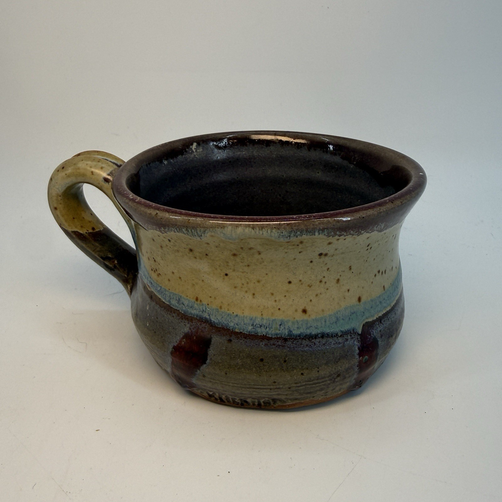 Unbranded Studio Pottery Mug Unisex Large Brown Tan Blue Earthy Glaze Artisan