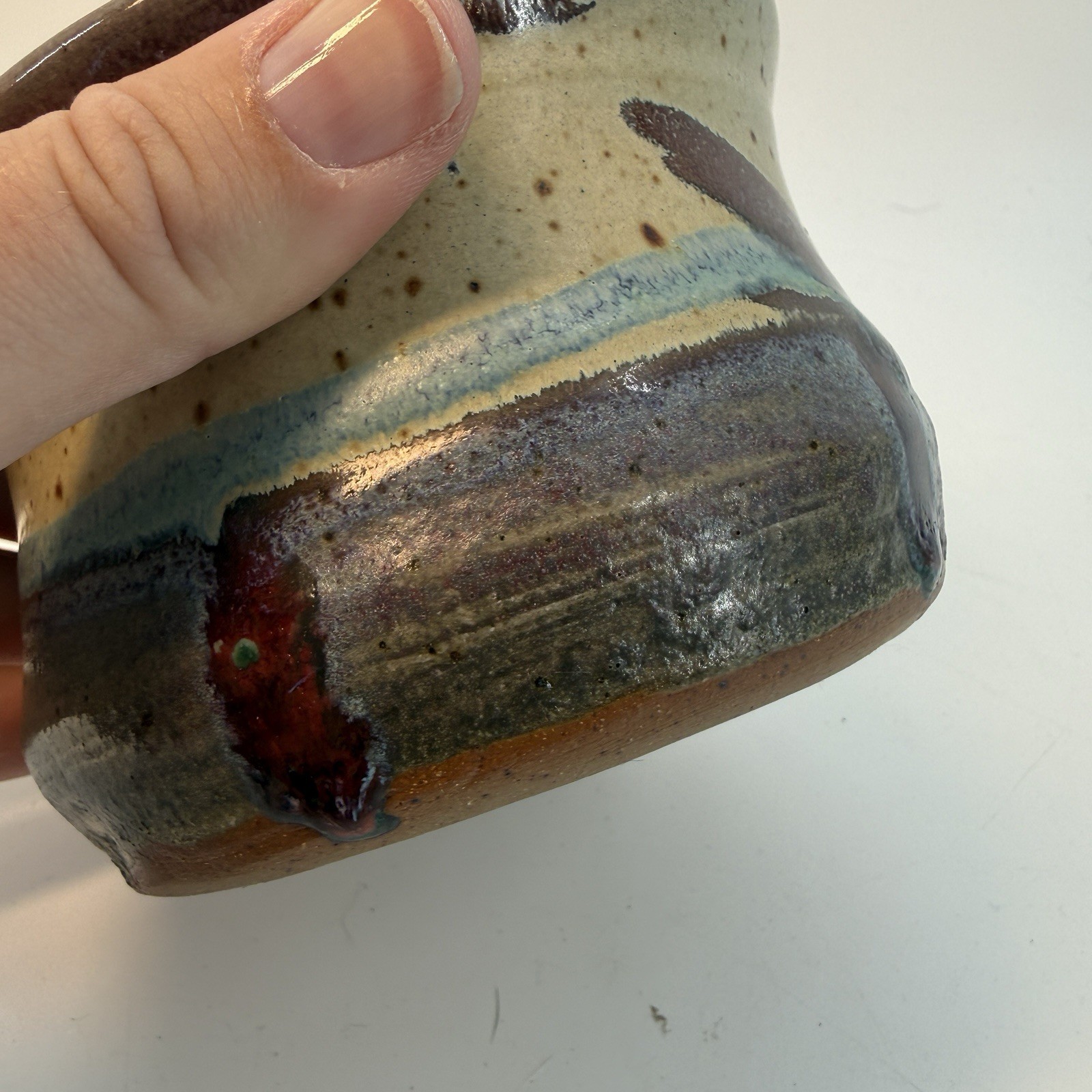 Unbranded Studio Pottery Mug Unisex Large Brown Tan Blue Earthy Glaze Artisan