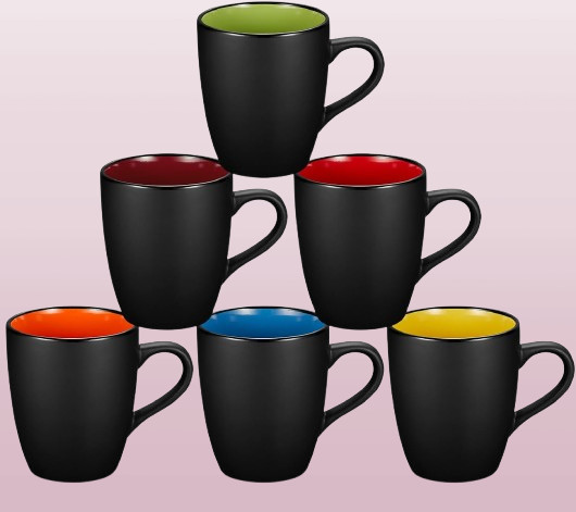 Qipecedm 6 Pack Porcelain Coffee Mugs Set, 12 Ounces Ceramic Coffee Mugs, Mat…