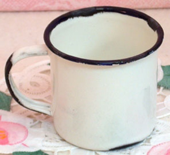 NEW PRIMITIVE ENAMELWARE MINI MUG CUP 2.5″Hx2.5″D Cottage French METAL WHITE