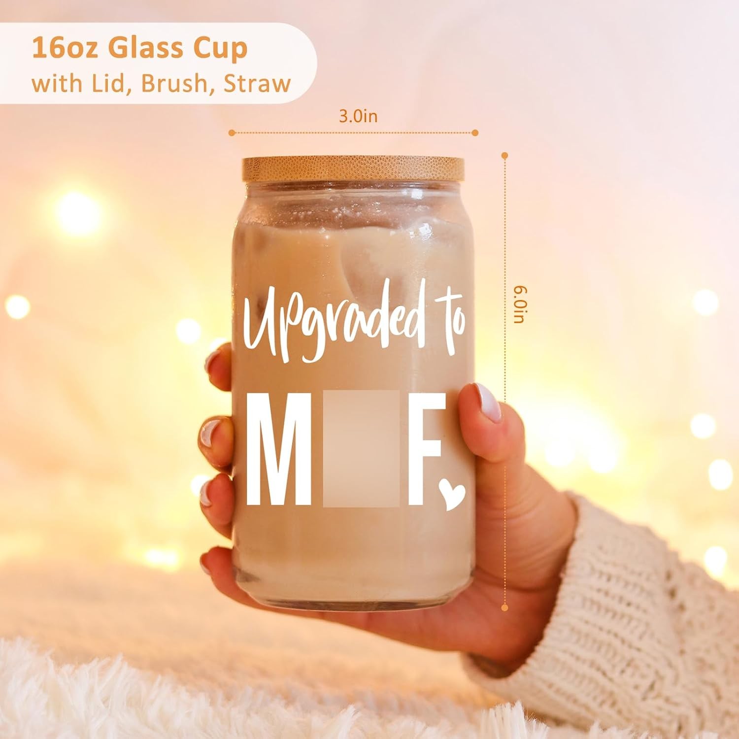 Fairy’s New Mom 16 oz Glass Cup w/Lid Straw, Funny New Mom Gifts for Women,
