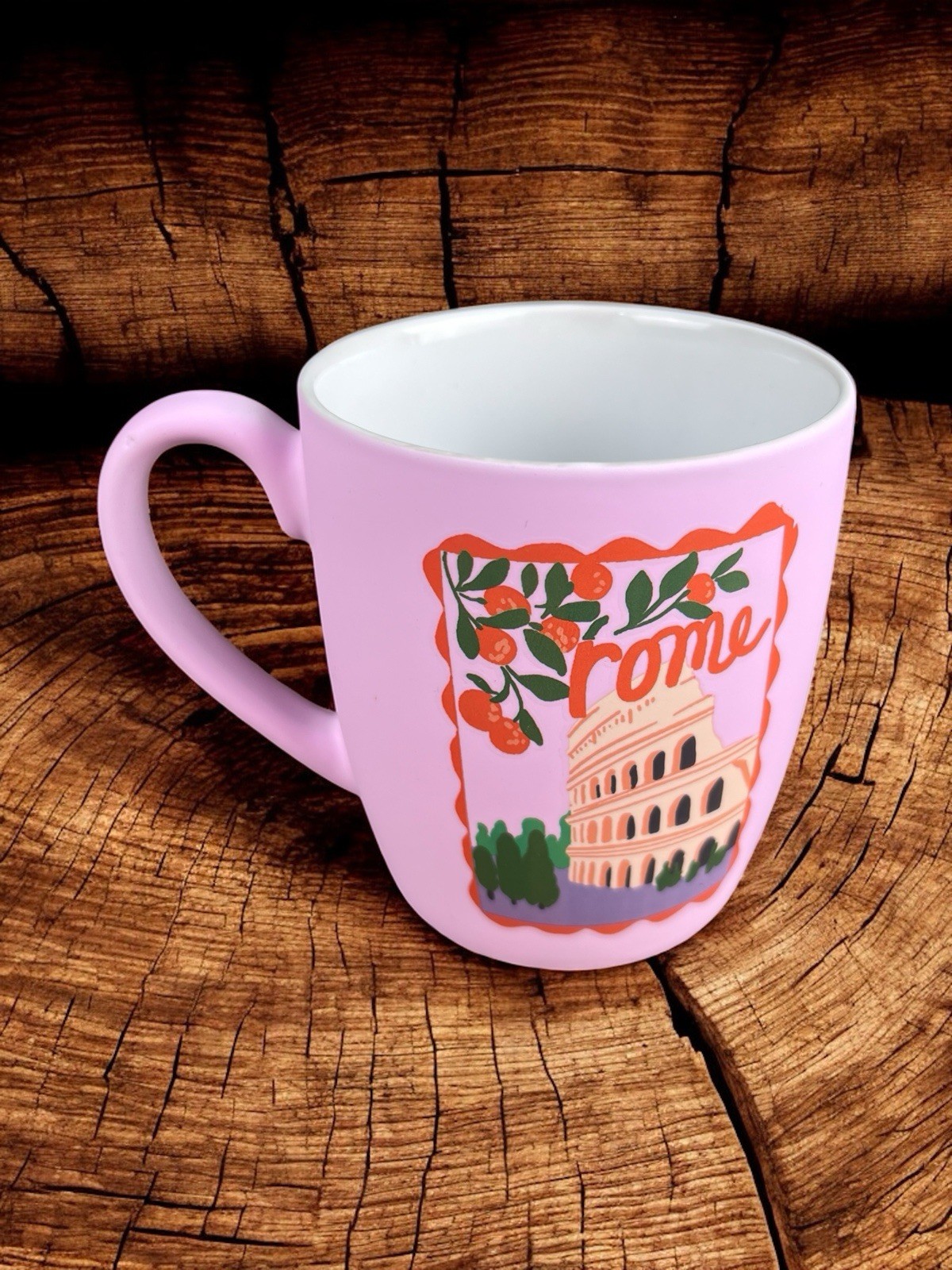 Punch Studio Rome Italy Themed Ceramic Mug with Pink Soft Touch Coating – 20 oz