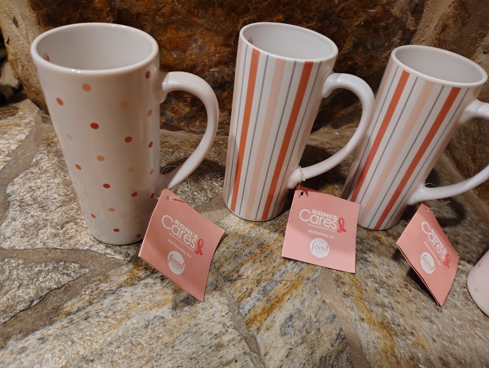 Food Network 8 oz Tall Mug Coffee Cup Kohl’s Cares Breast Cancel Set of 4