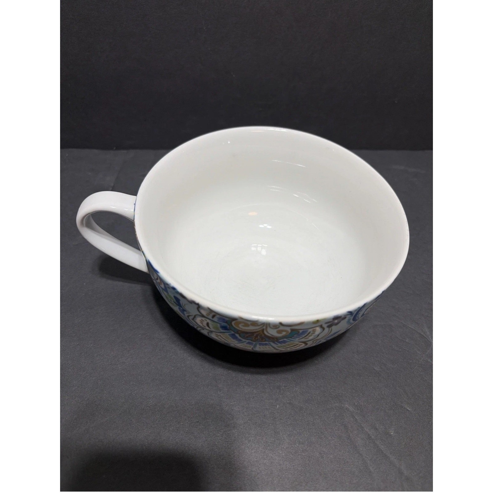 222 Fifth Aisha Fine China Soup Mug Oversized Coffee Cup Blue Paisley Floral