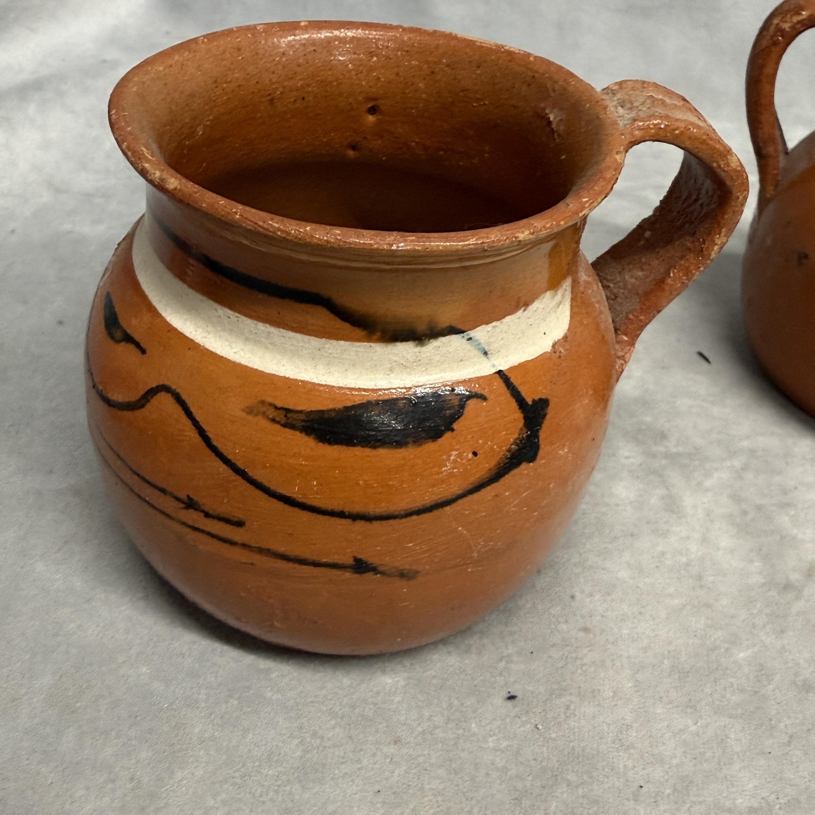 Handmade Terra Cotta Pottery Small Creamer Jugs Mugs Set Rustic Brown Folk Art