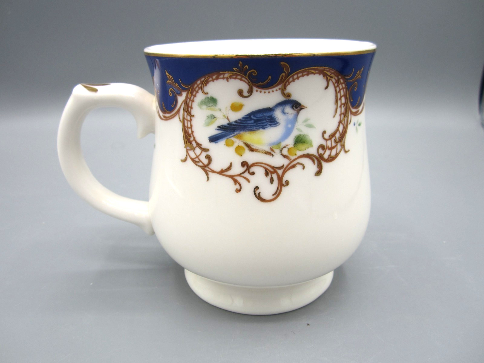 Grace Teaware White Dark Blue Birds Fine Porcelain Tea Coffee Mug 14 oz. (544)