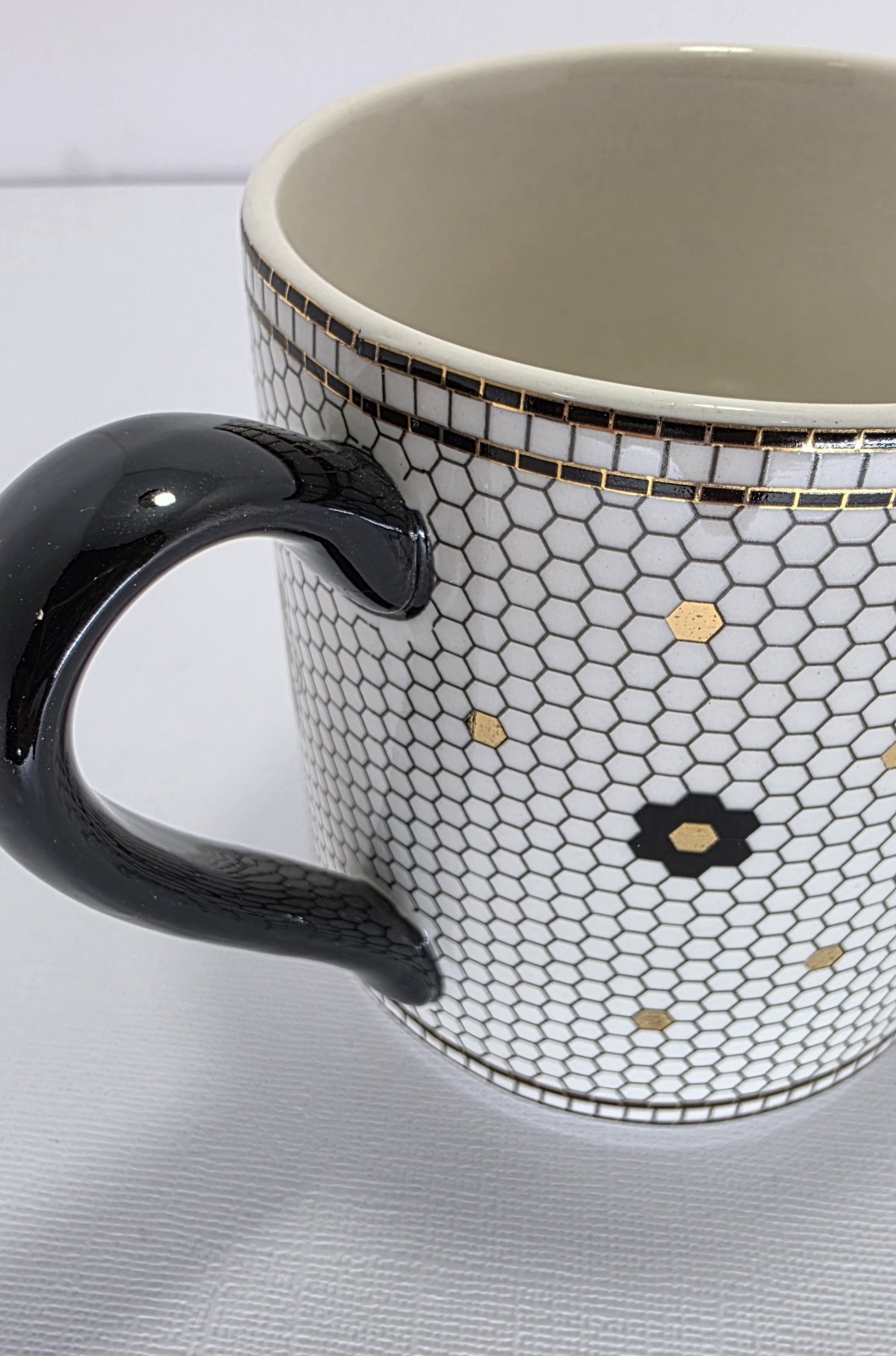 Anthropologie Bistro Tile Monogram Mug Initial T Ceramic Coffee Cup Stoneware