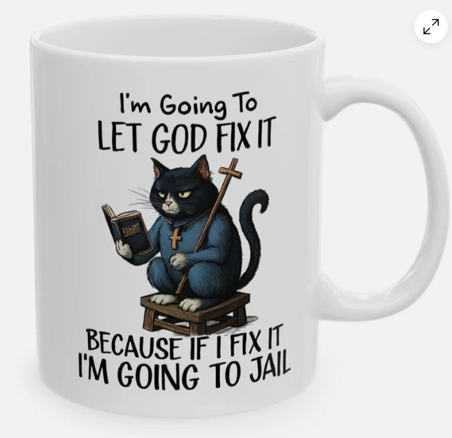 Funny Cat Mug, Let God Fix It Sarcastic Coffee Cup, Christian Gag Gift 11oz