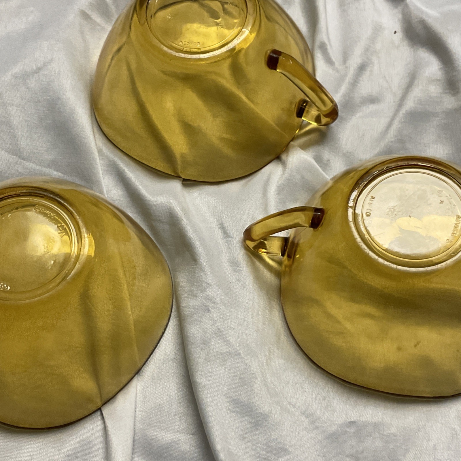 Vereco France Glass Cups 100ml Amber Coffee Tea Mugs Retro x3 Vintage MCM