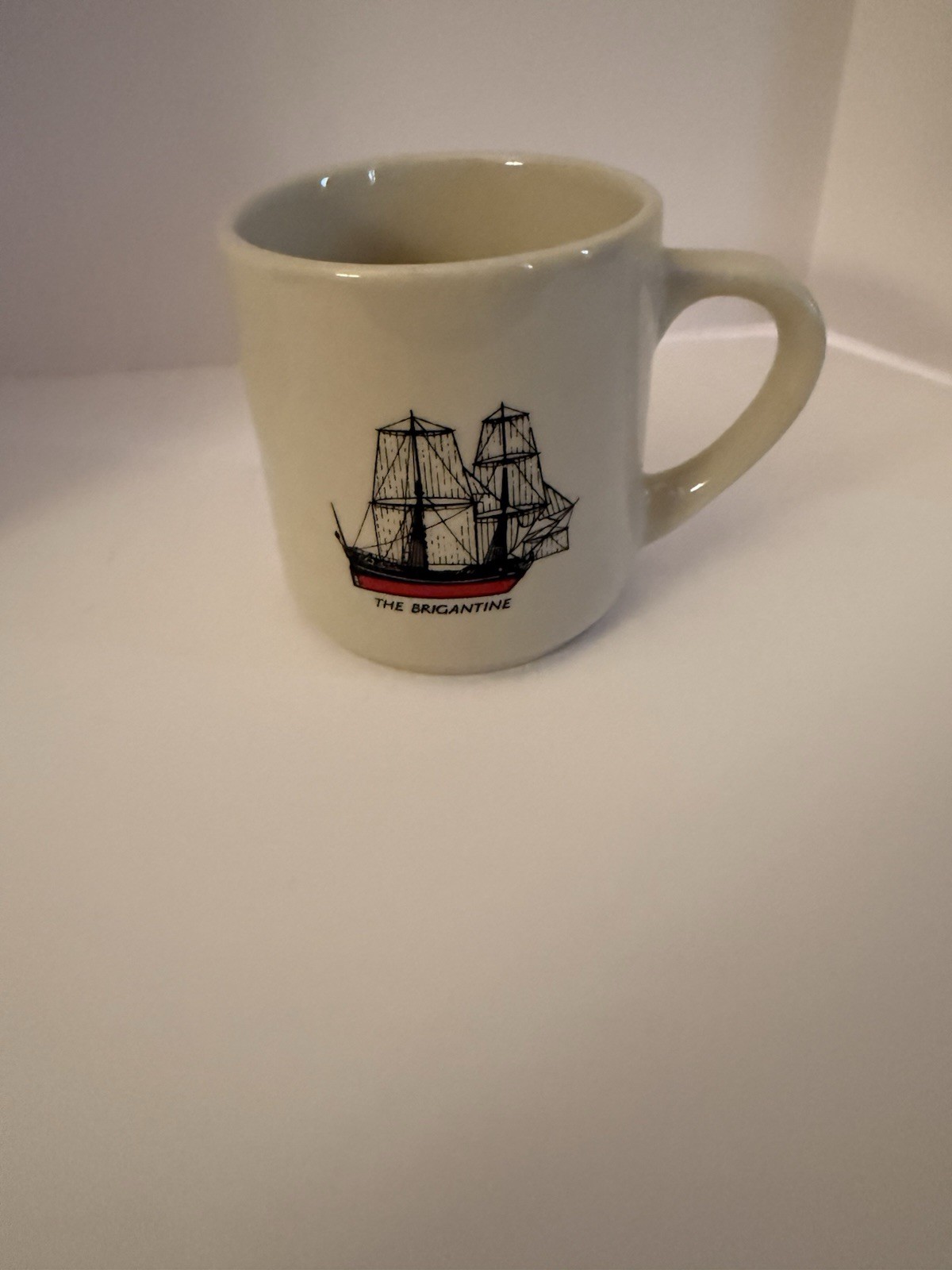 Ceramic 12 fl oz Coffee Mug White Nautical Ship The Brigantine Red Black