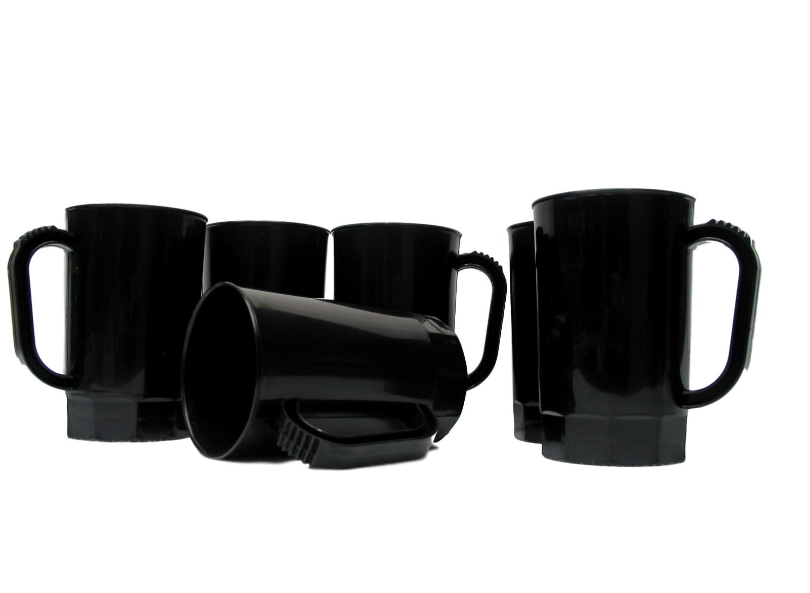 8 Black Beer Mugs, 1 Pint (16 Ounce) Mfg. USA, No BPA, Non Toxic
