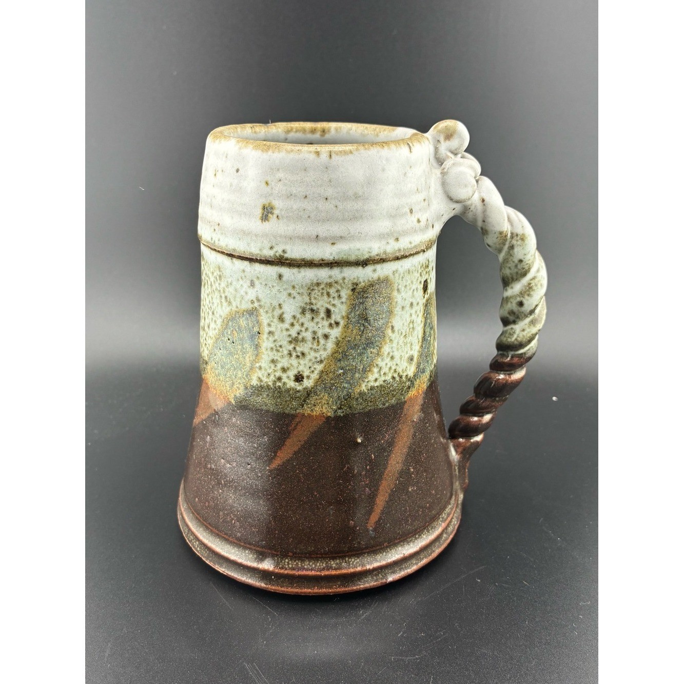 Source Unknown Brown and Cream Twisted-Handle Ceramic Mugs (Pair)