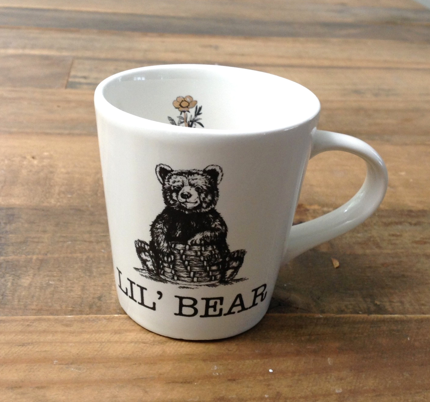 Williams-Sonoma Lil’ Bear Childrens Mug Cup White Black Teddy Bear Flower 2021
