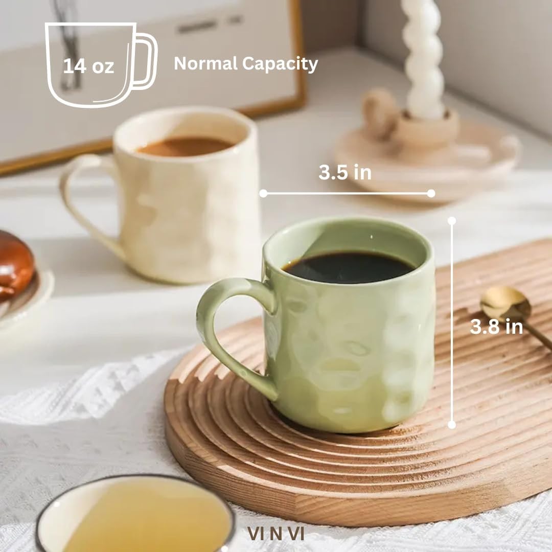 14 oz Cream White Coffee Mug Set of 4, Durable Ceramic Cups, Hot & Cold Drinks