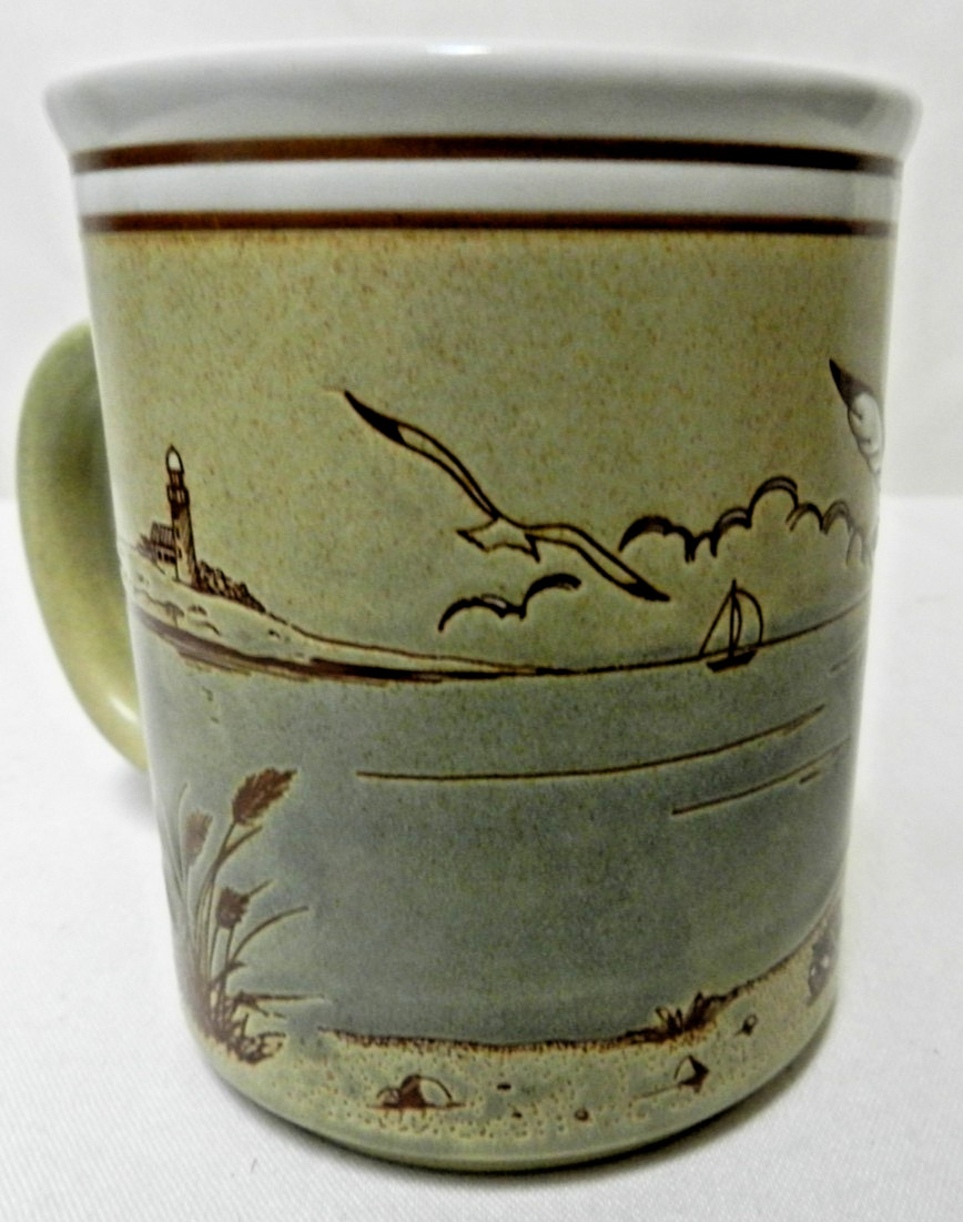 Otagiri Vintage Seagulls Nautical Shells Starfish Ocean Japan Mug Cup stoneware
