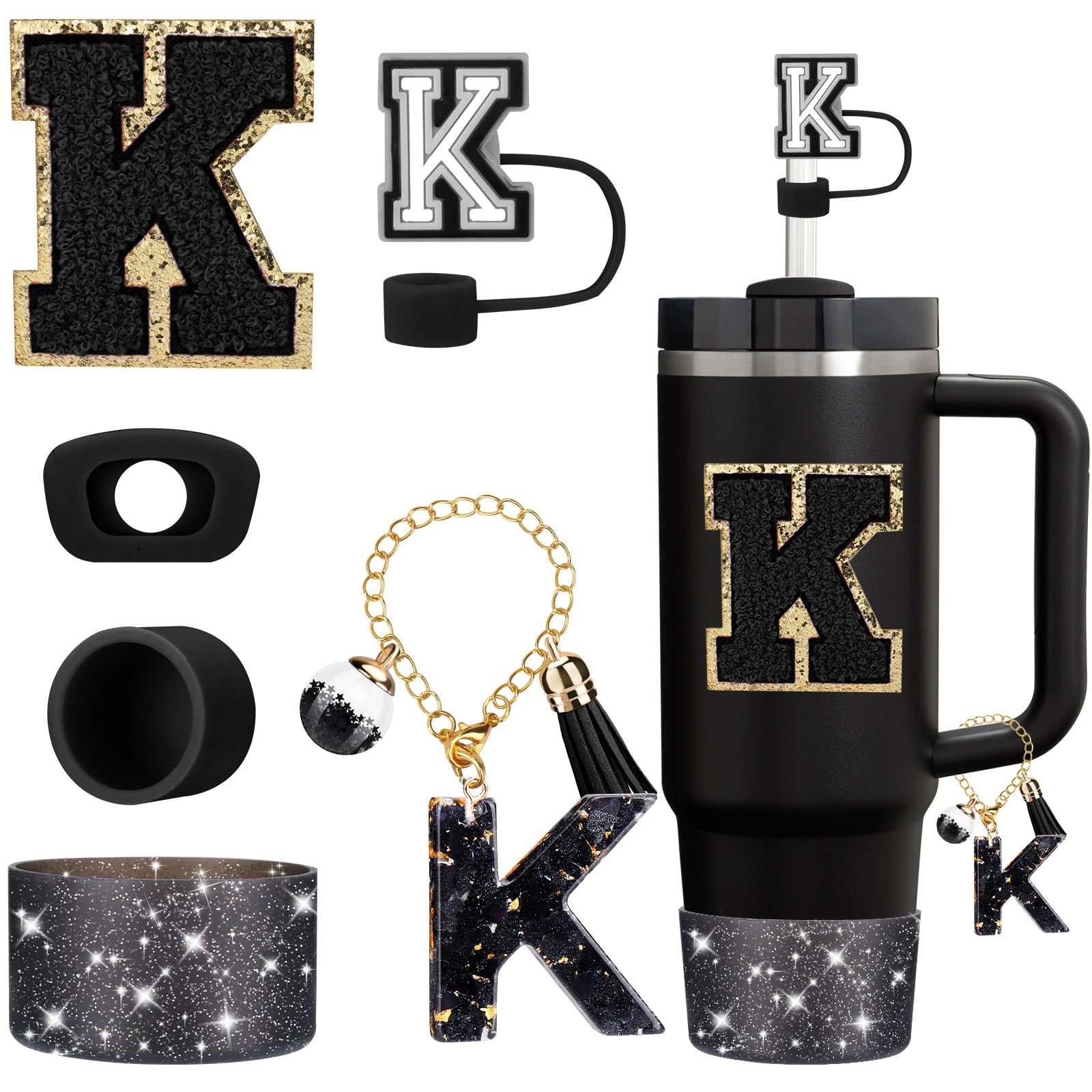 6PCS Cup Accessories Set for Stanley Cup 30oz 40oz tumbler with handle, Black