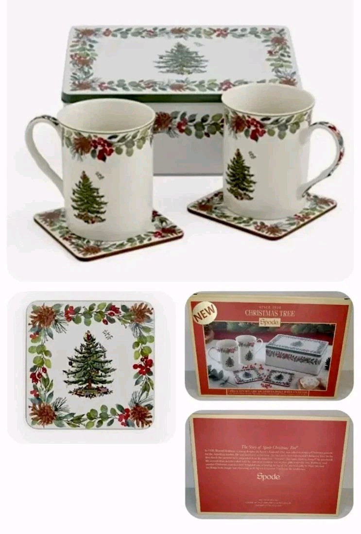 Spode Christmas Tree Collection Mug and Coaster Set 5-Piece Set 2022 Annual New