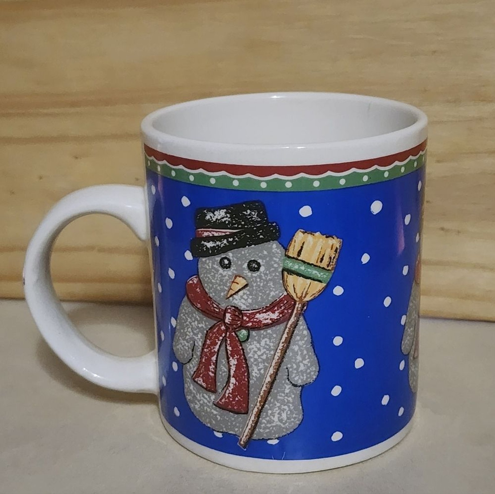 Gibson Housewares Snowman Christmas Holiday Coffee Mug Blue White Dishwasher