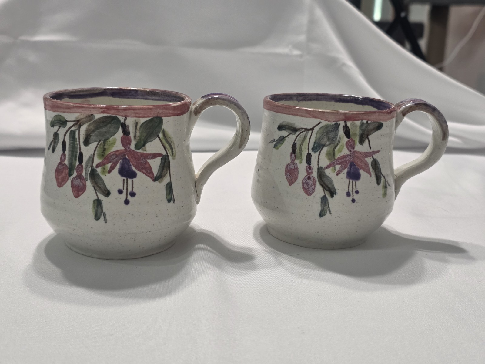 Vintage Kylemore Abbey Ireland Studio Pottery Fuchsia Tea Cups Mugs Set of 2