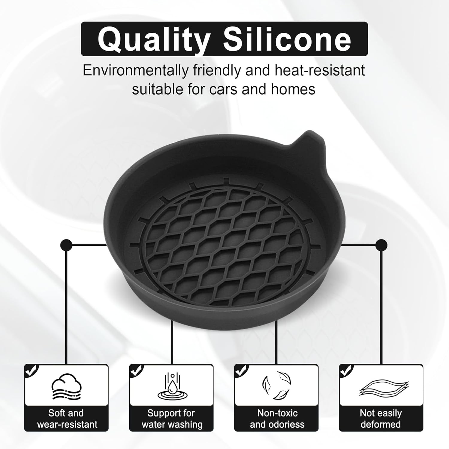 SINGARO Car Cup Holder Coaster 4Pk Black Silicone Insert Non Slip Universal