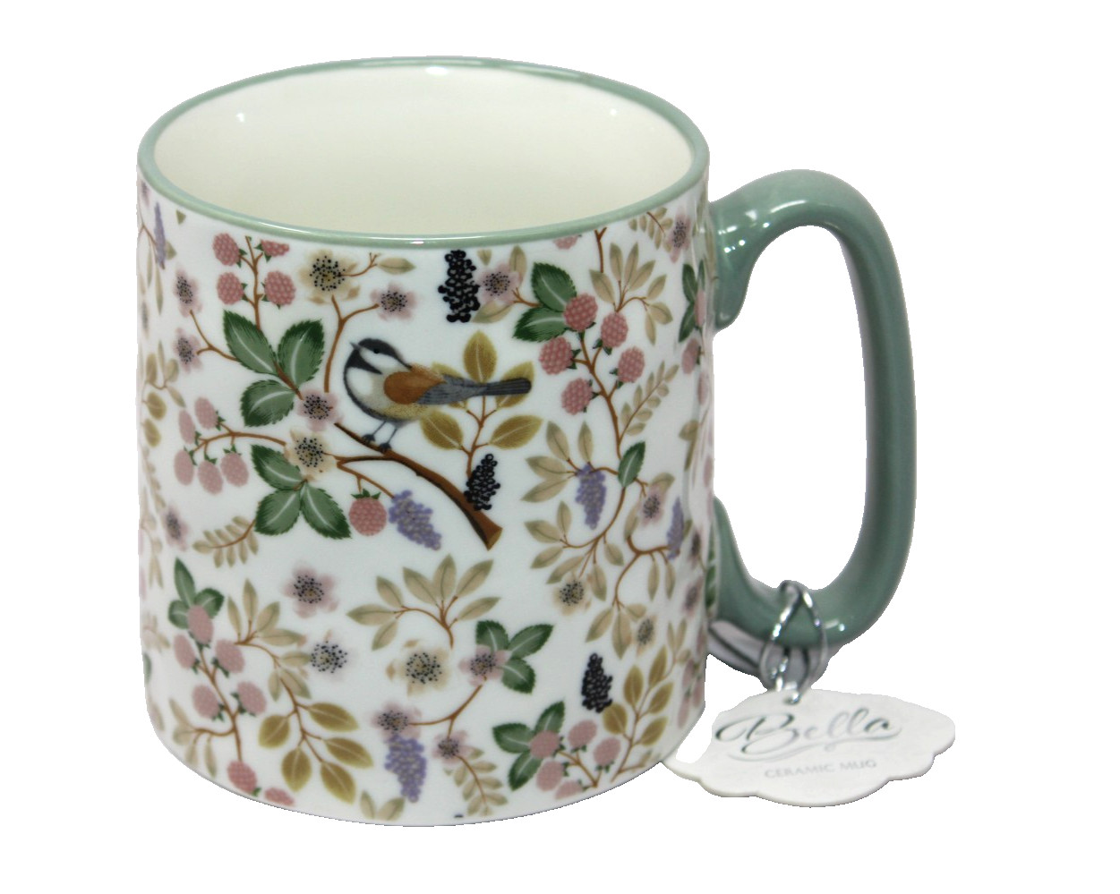 10 Strawberry Street Bella BIRDS AND BERRIES Sage Ceramic Mug – NEW
