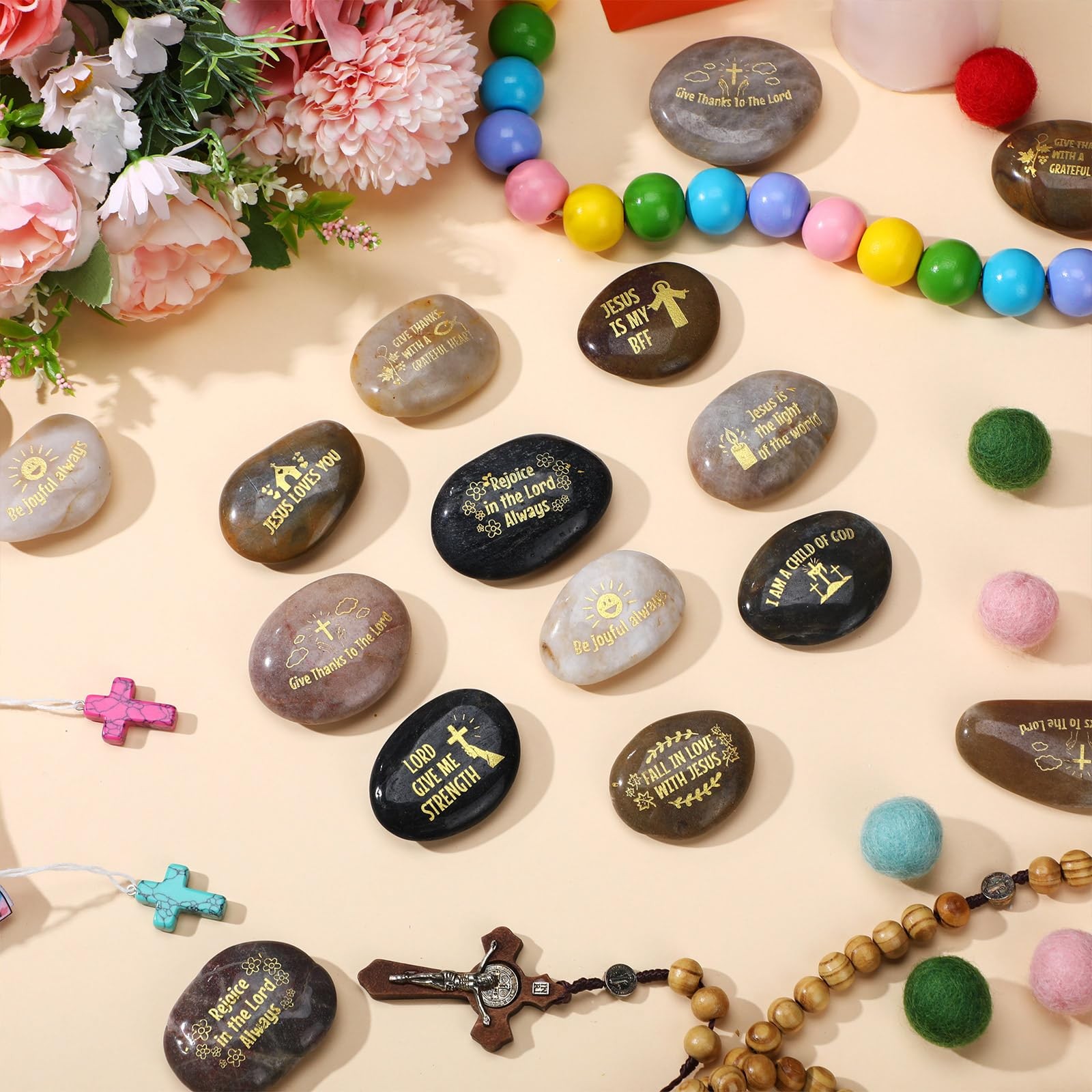 30 Bible Verse Stones | Engraved Prayer Rocks for Church Gifts & Motivation
