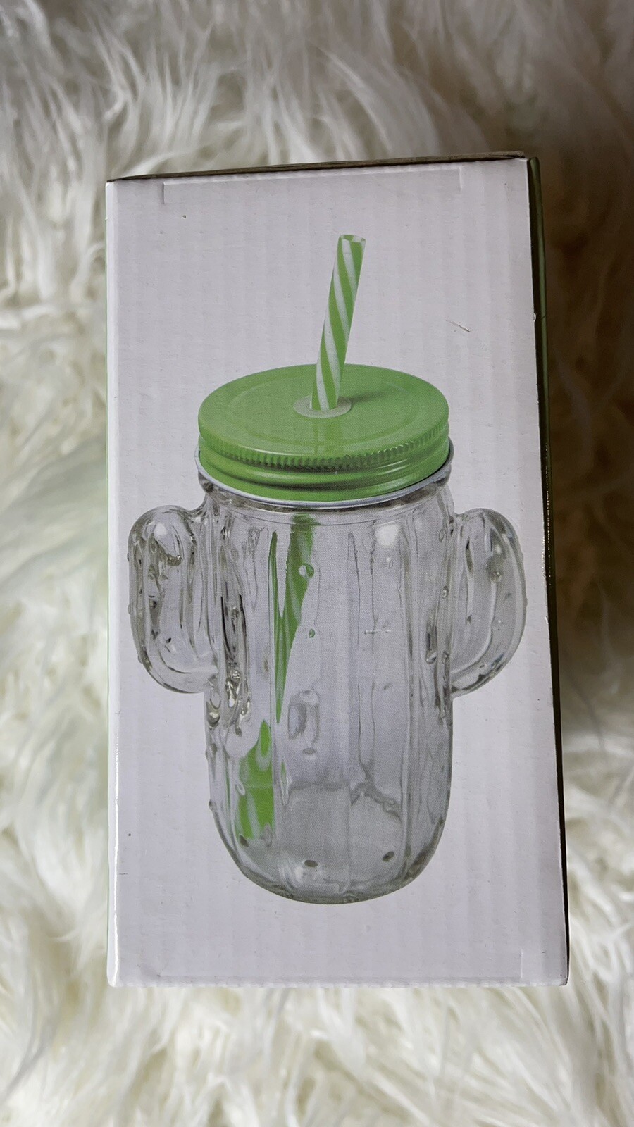 New Set Of 2 Cactus Beverage Mugs 13 FL OZ, Glass With Straws
