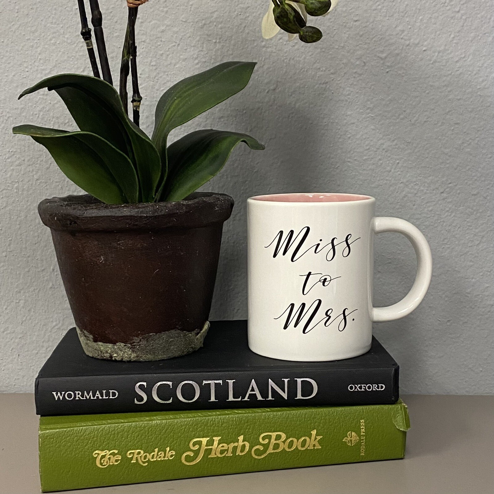 Miss to Mrs Engagement Wedding Gift White w/ PINK INTERIOR Mug Bride To Be