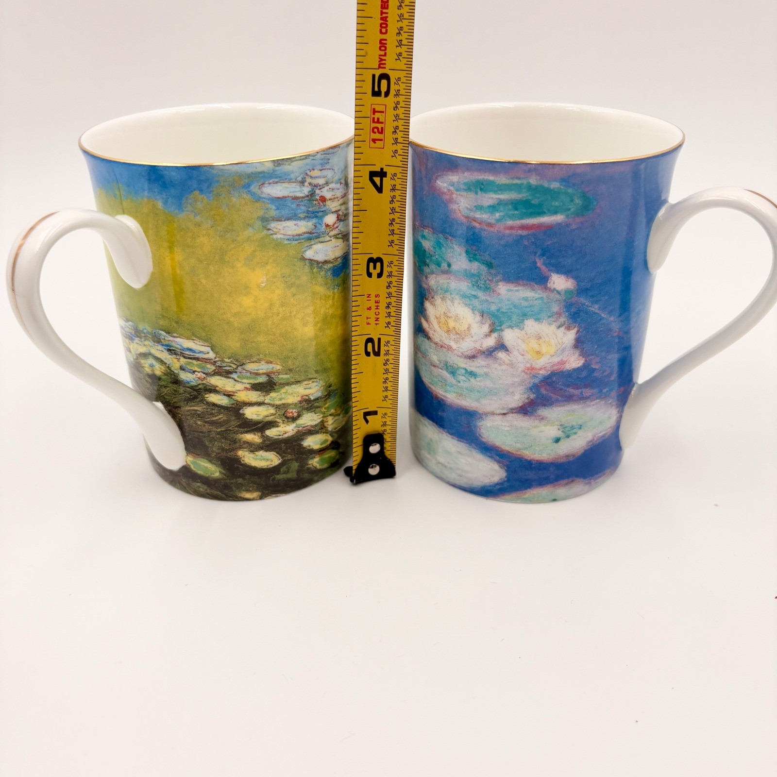 Claude Monet Water Lilies Fine Bone China Mugs Set of 2 Gold Trim Impressionist