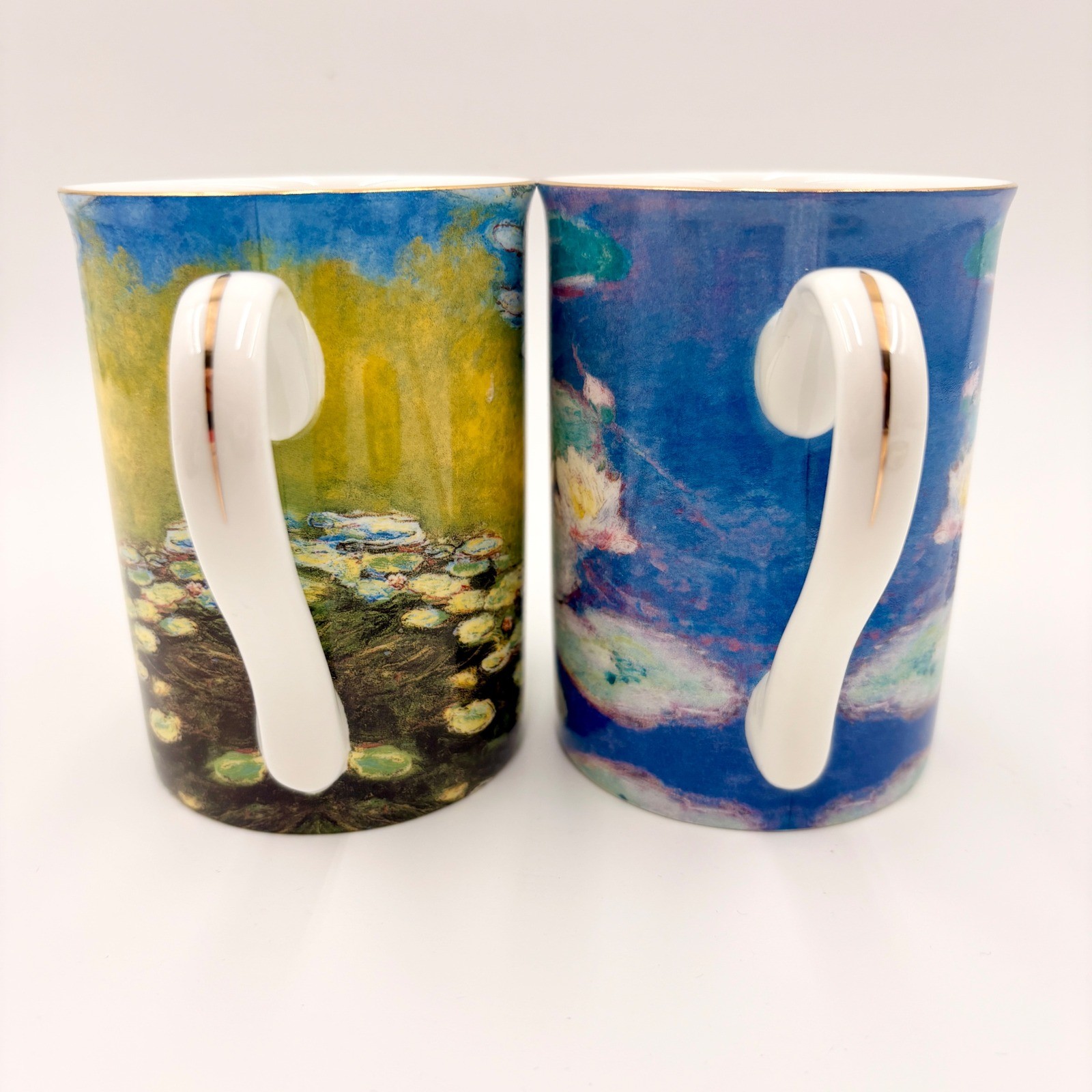Claude Monet Water Lilies Fine Bone China Mugs Set of 2 Gold Trim Impressionist