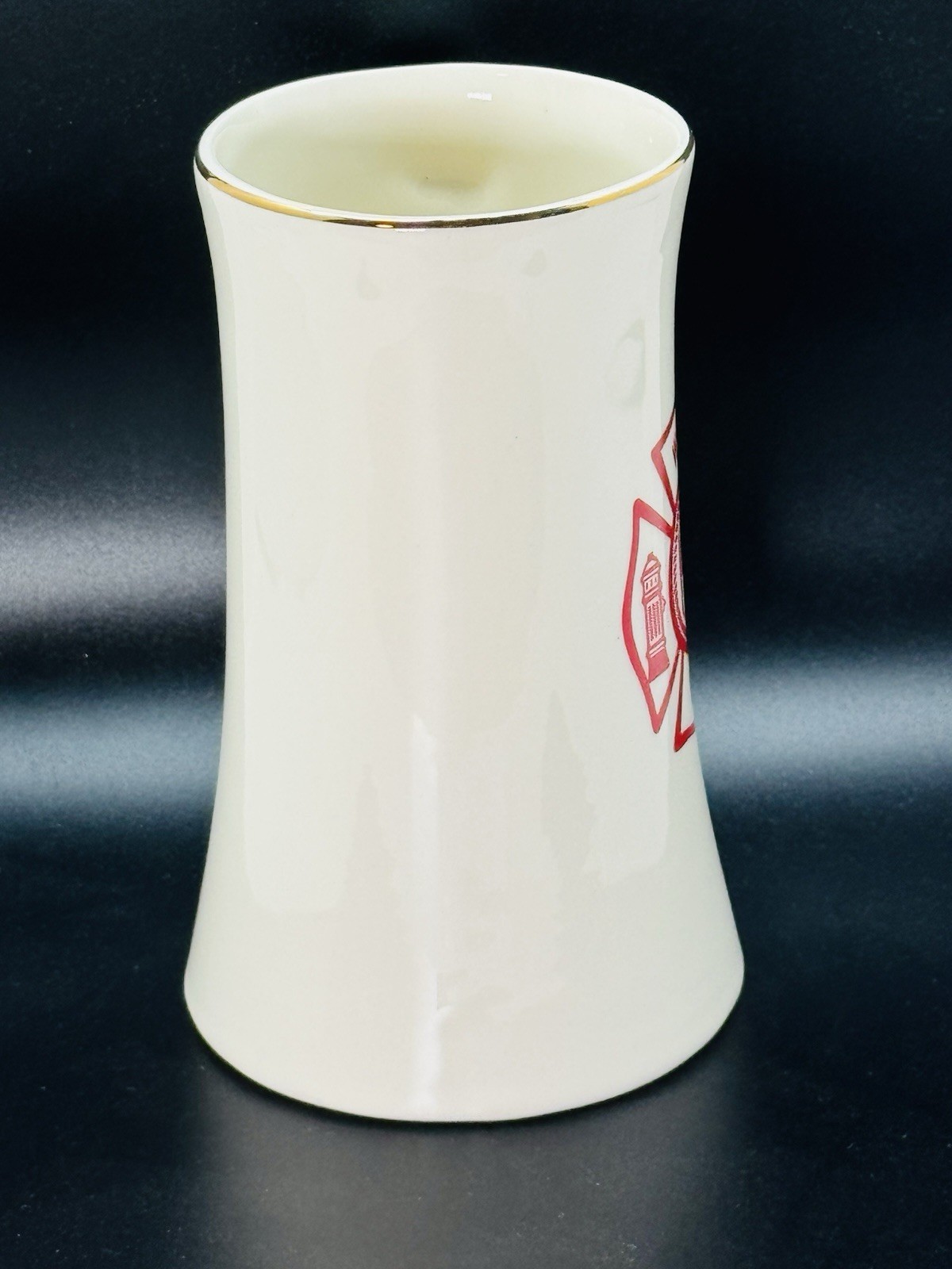 1972 Weston VFD Gold Trim Ceramic Tall Coffee Mug Cup Maltese Cross Firefighter