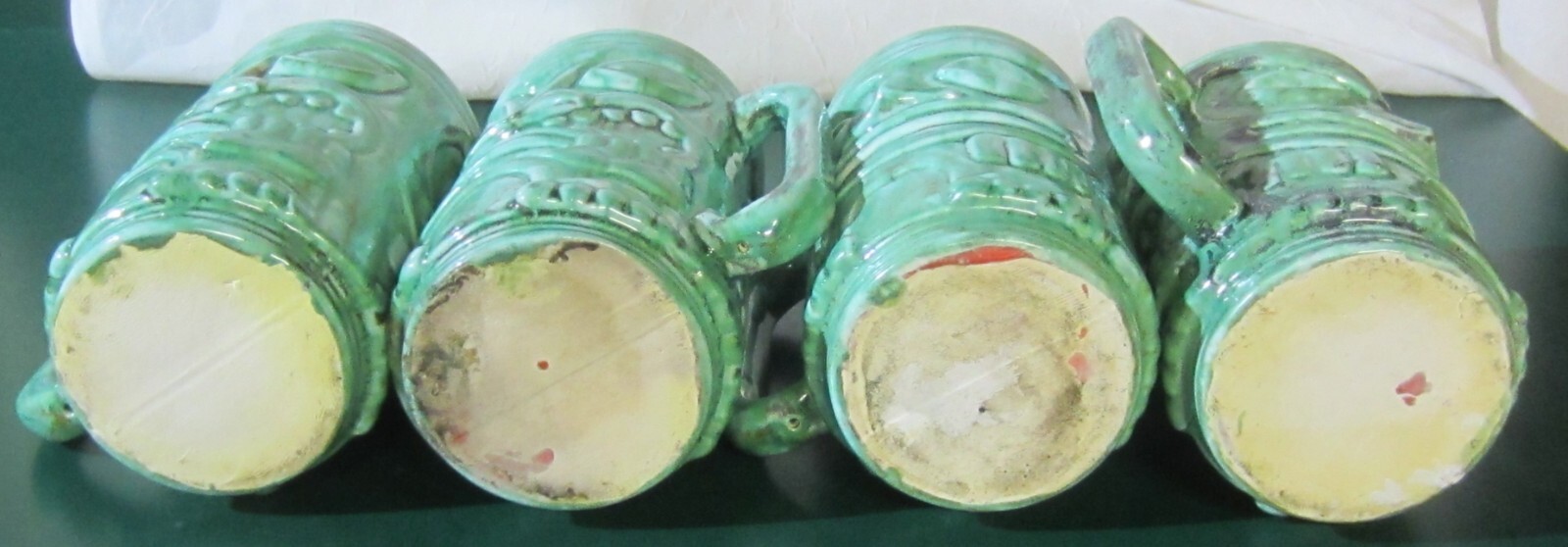 Vintage Green TIKI Face Ceramic Mugs set of 4