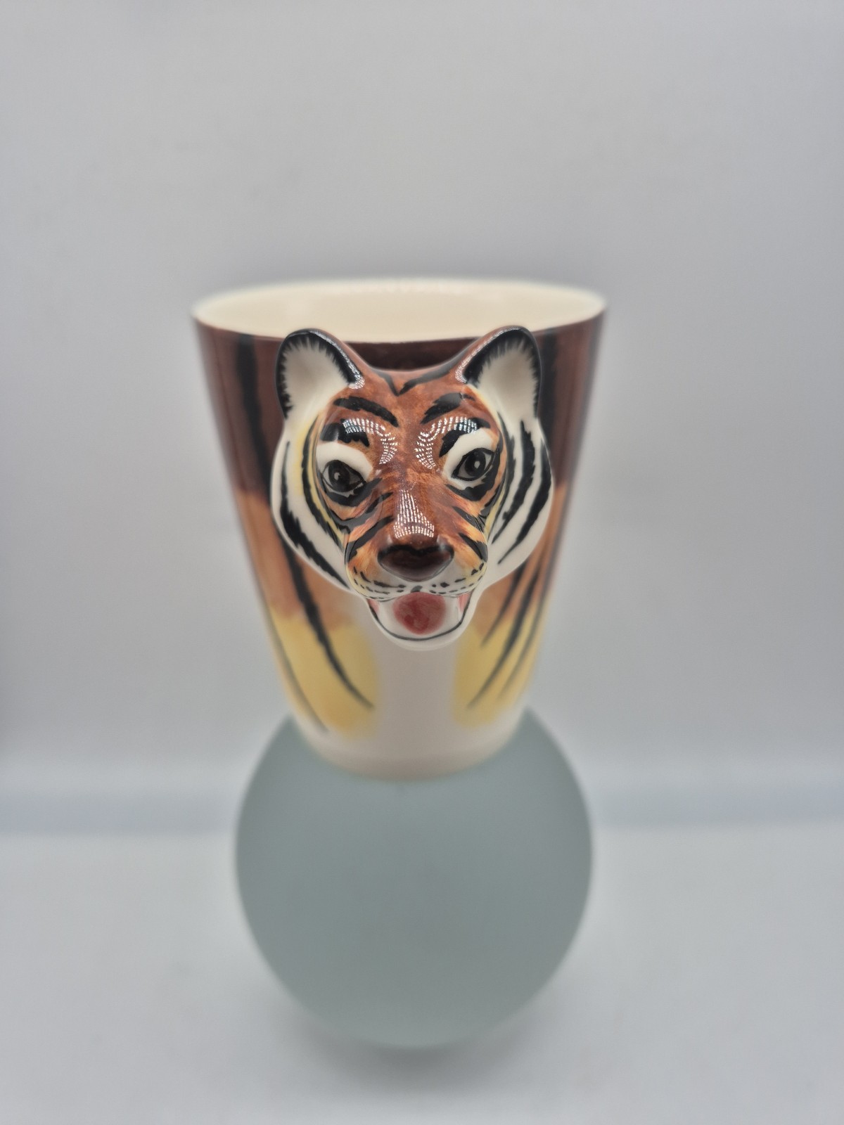 Hand Painted Bengal Tiger Figural Mug 3D Tiger Head Coffee Cup Thailand Rare