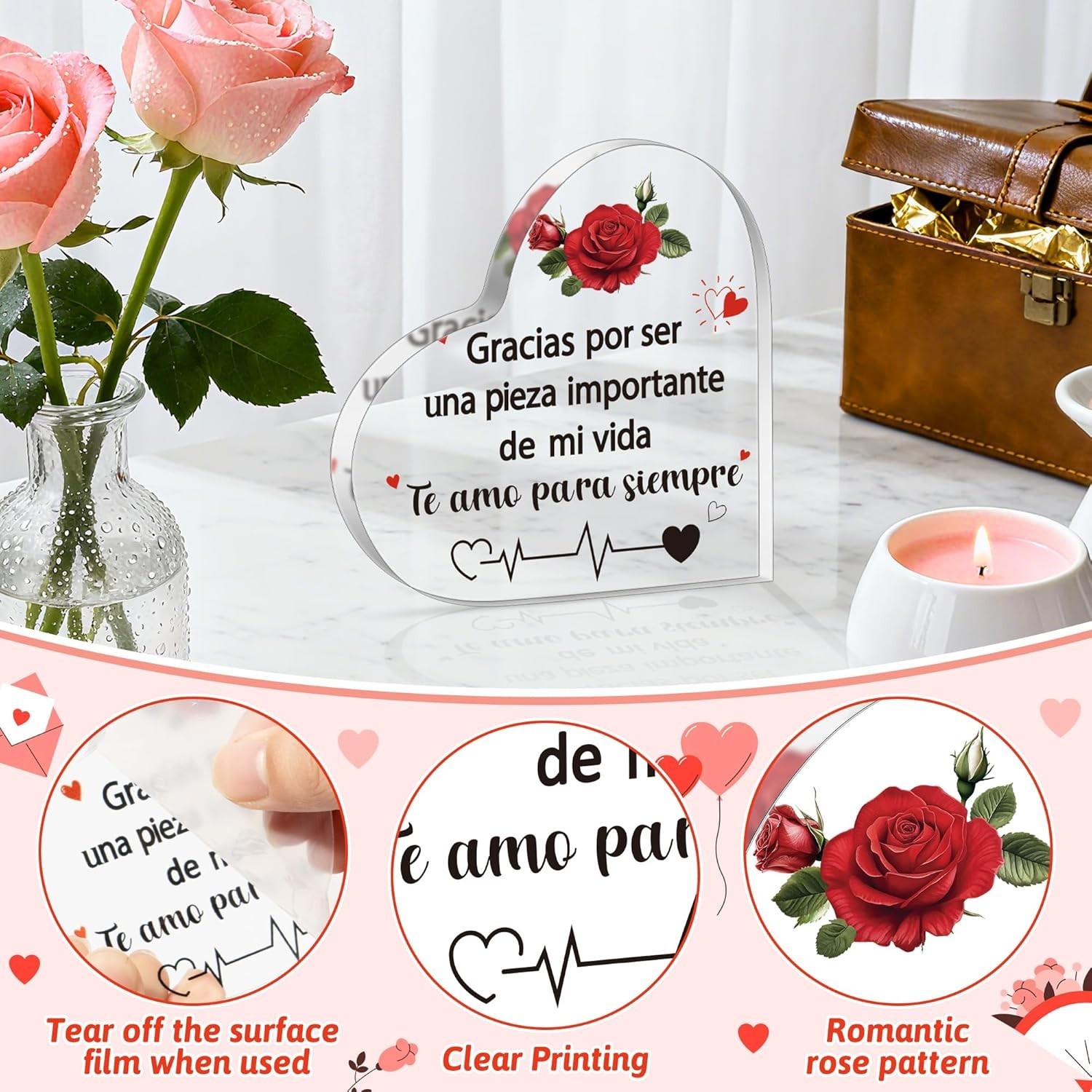 Yopyame Spanish Romantic Acrylic Gifts – Wedding Anniversary I Love You Clear
