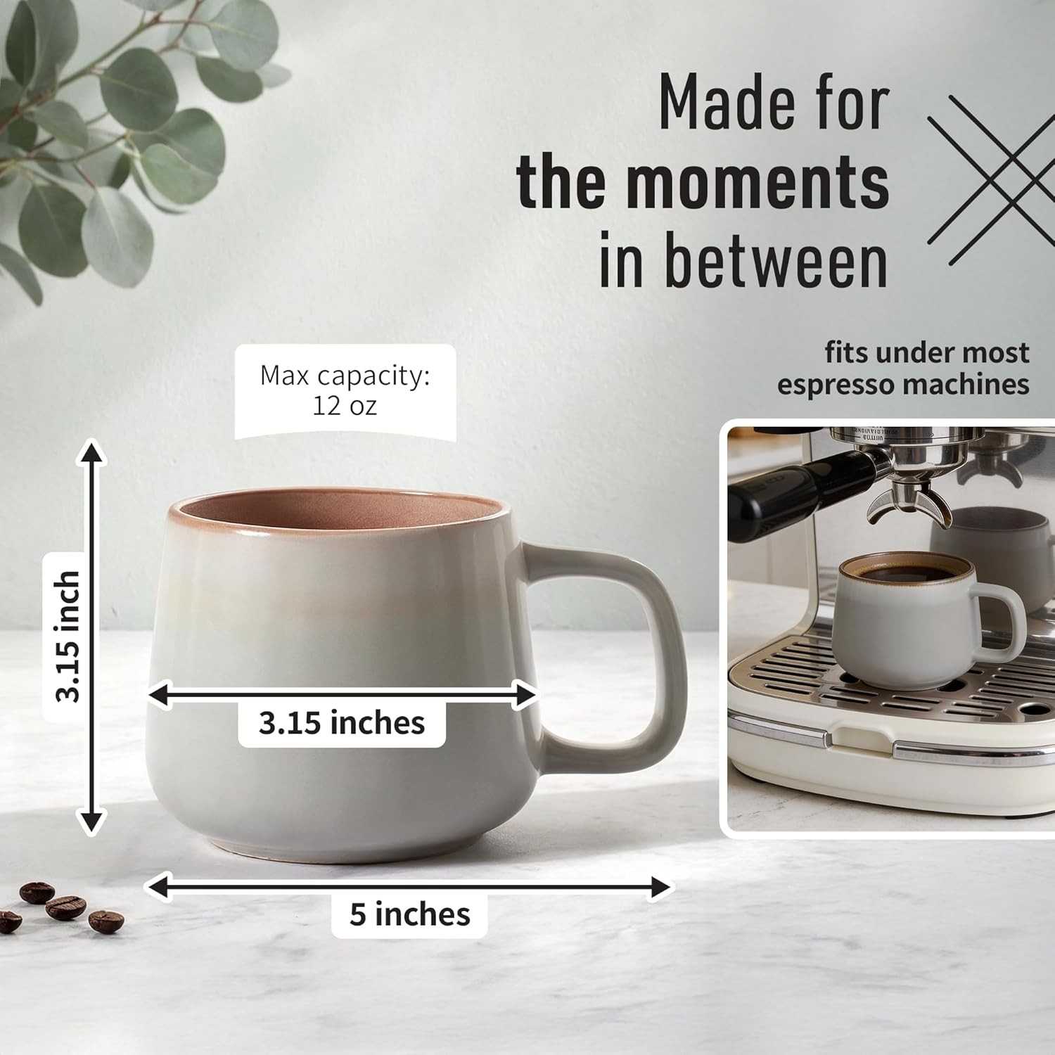 Ceramic Coffee Mugs Set of 4 | 12 oz Stoneware Coffee Cups | Lead-Free, Non-Toxi