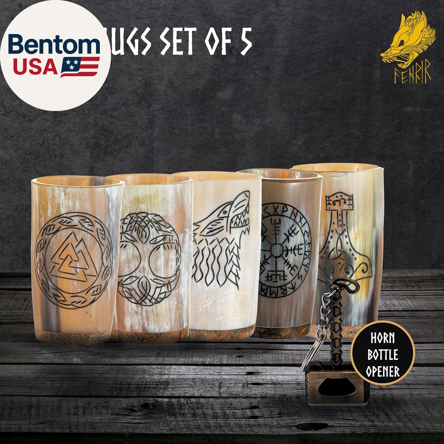 Viking Drinking Horn Mug Set of 5 – Gifts for Men, Dad, Husband – Unique Viking