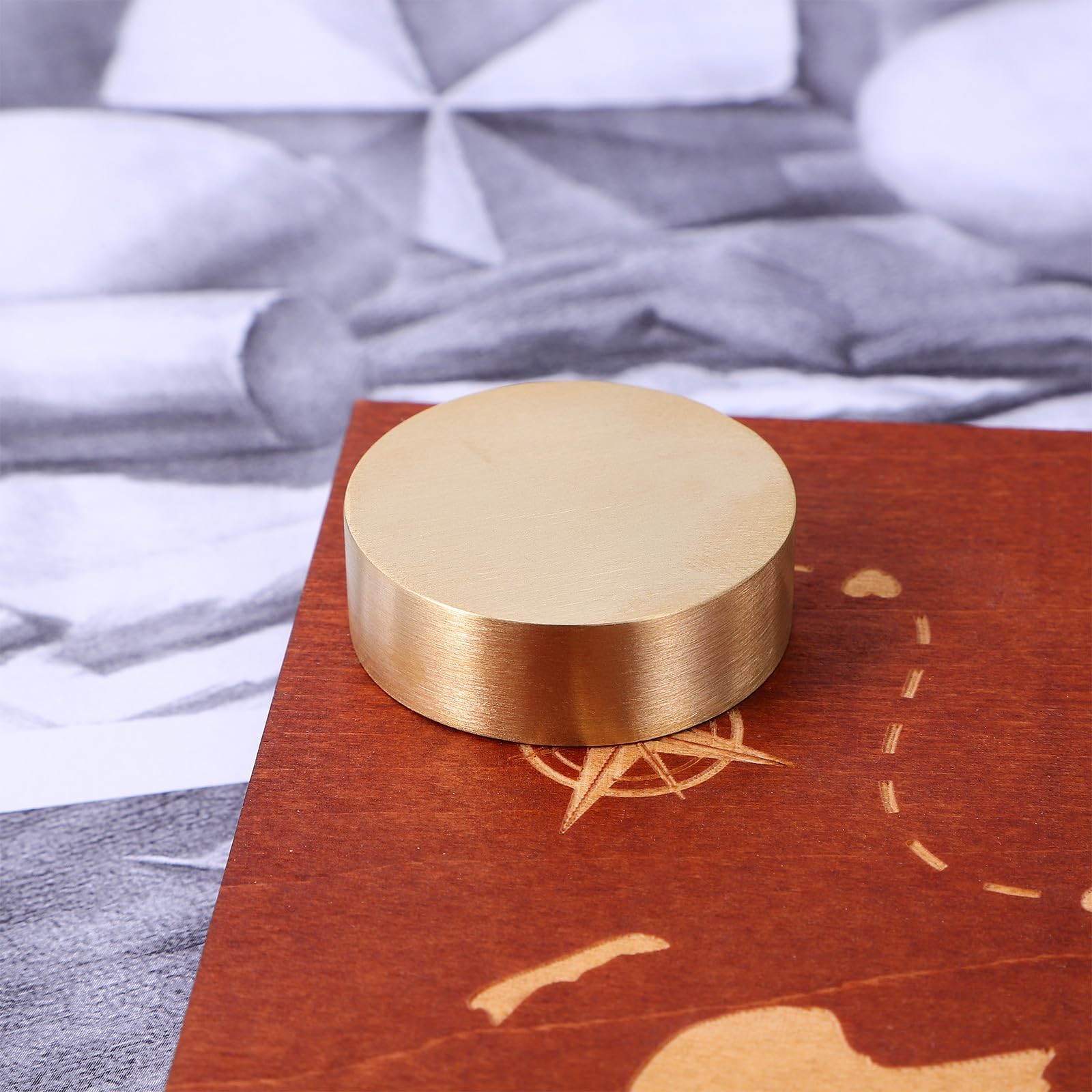4 PCS Brass Paper Weight 1.6 Inch Small Round Block Calligraphy Paperweight