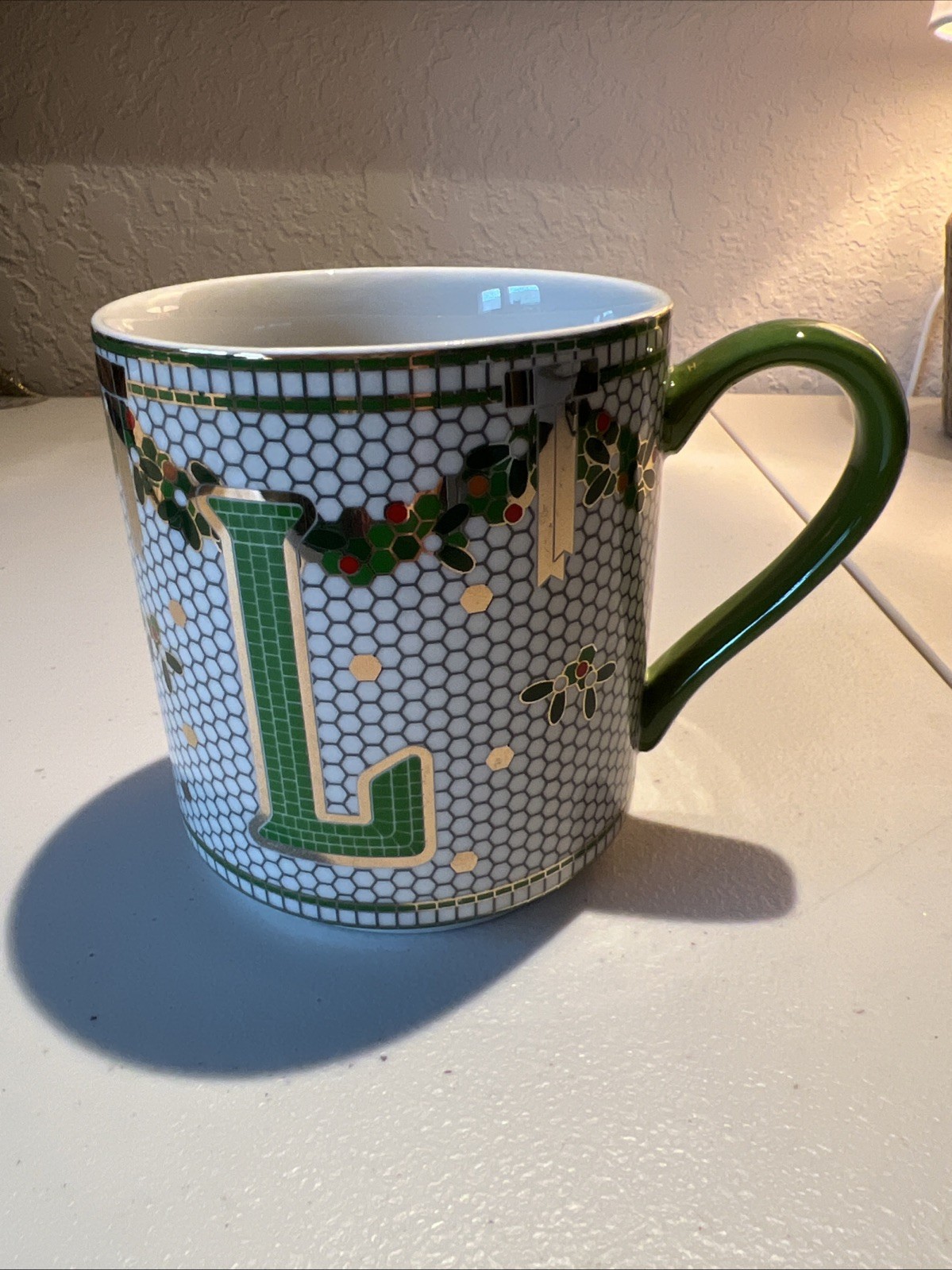 Anthropologie Mug Letter L Monogram Bistro Tile Honeycomb Coffee Tea