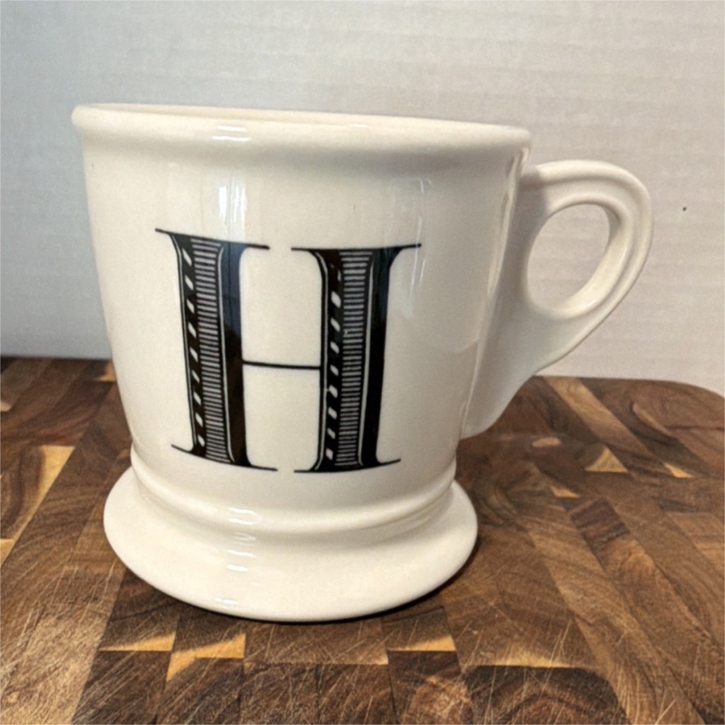 Anthropology “H” Coffee Mug 8 fl oz White/Black Microwave Dishwasher Safe