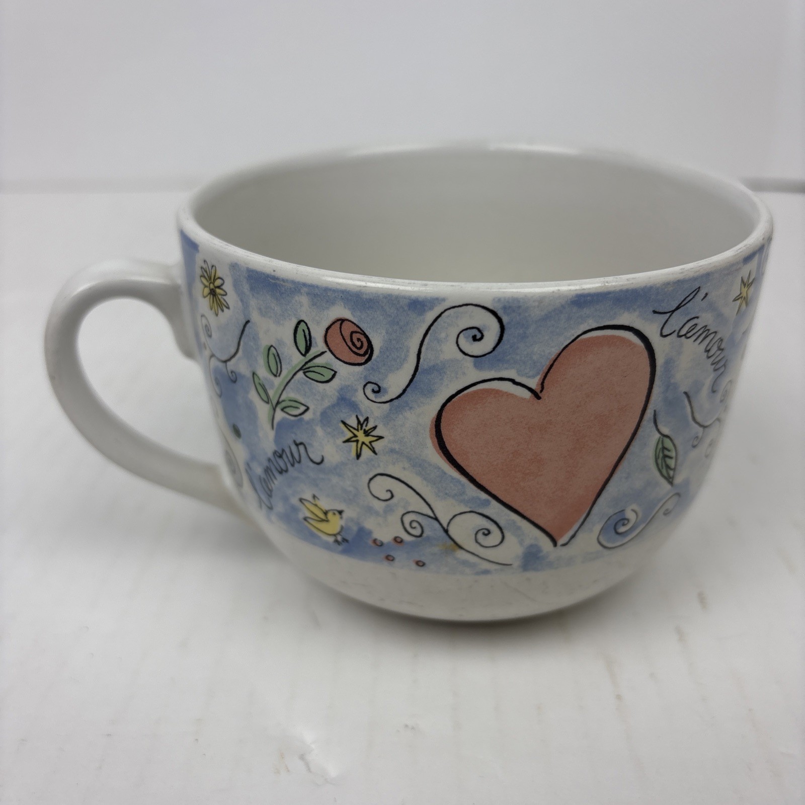L’Amour Julia Anderson Signature Coffee Mug Cup Hearts Birds Floral Swirl Whimsy