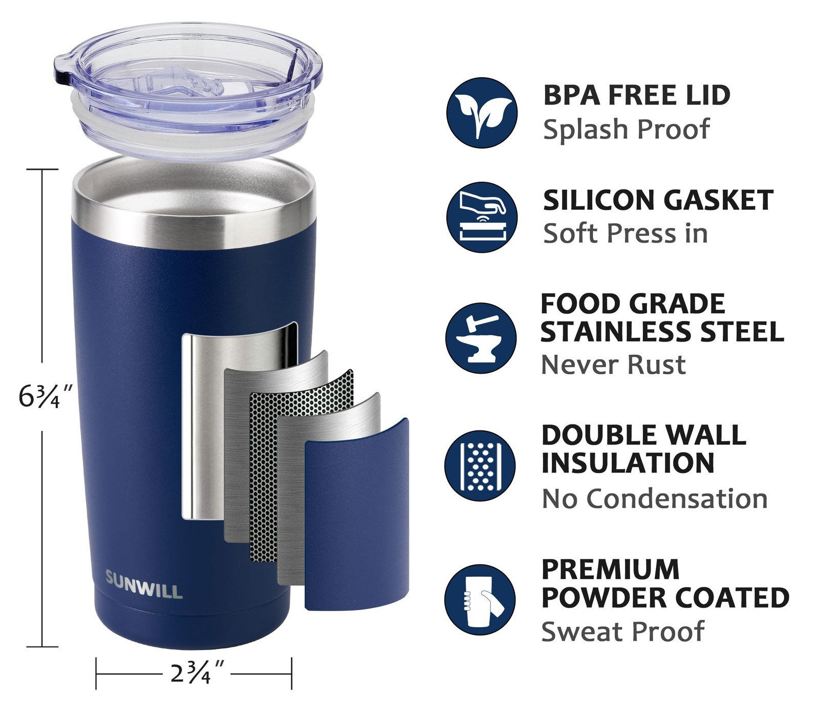 SUNWILL Travel Coffee Tumbler 20 oz, Insulated Mug with Lid, Stainless Steel …
