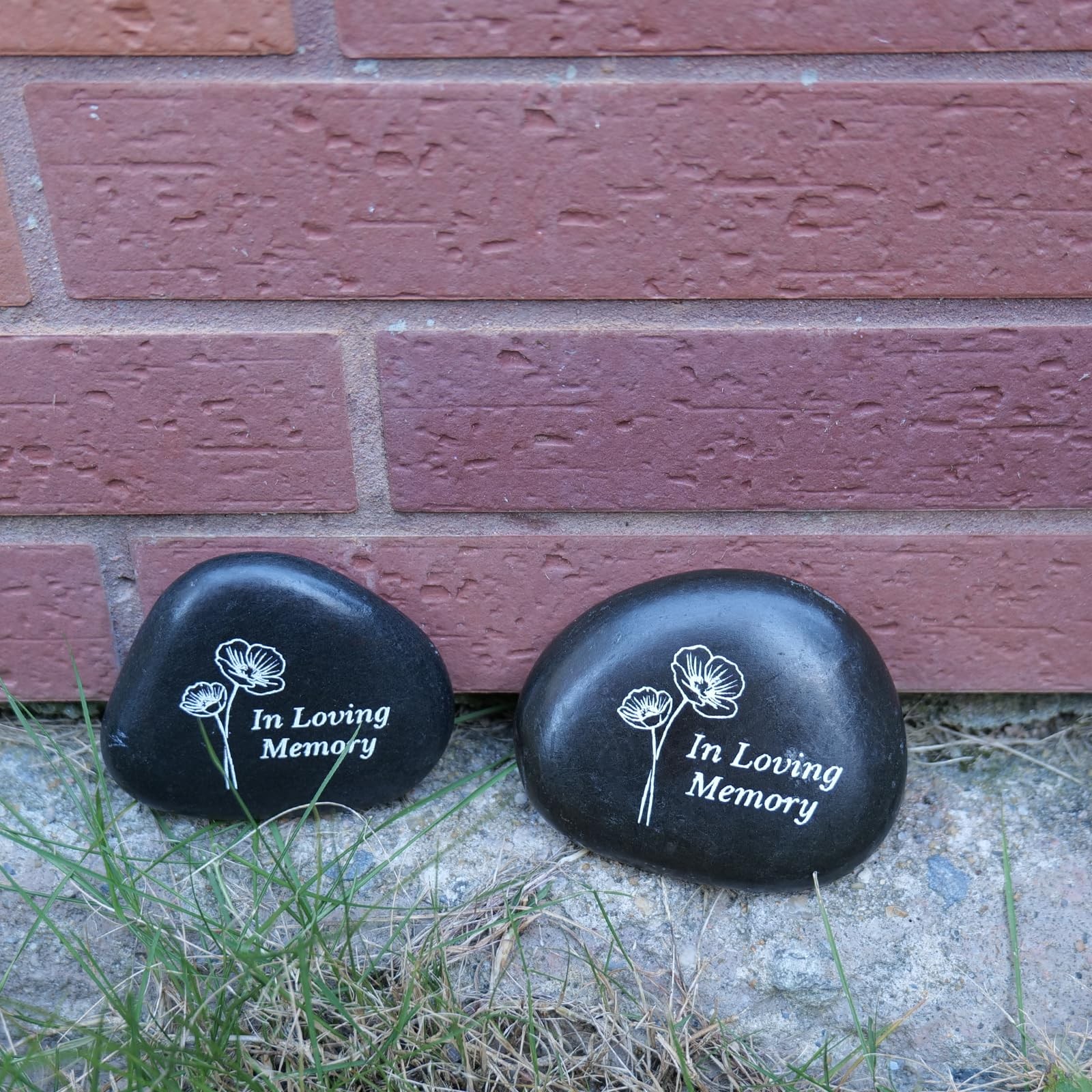 in Loving Memory Memorial Stone with Poppy Flower – Small Remembrance Garden …