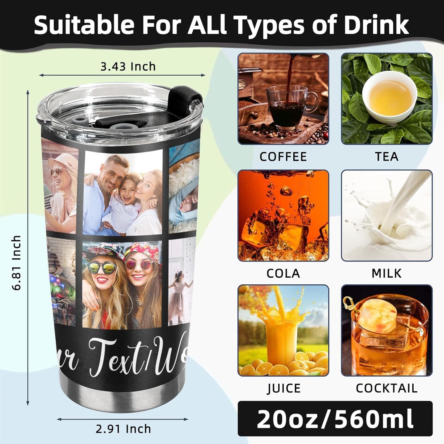 Personalized Tumbler Custom Vacuum Insulated Travel Mug Customizable Coffee Cup