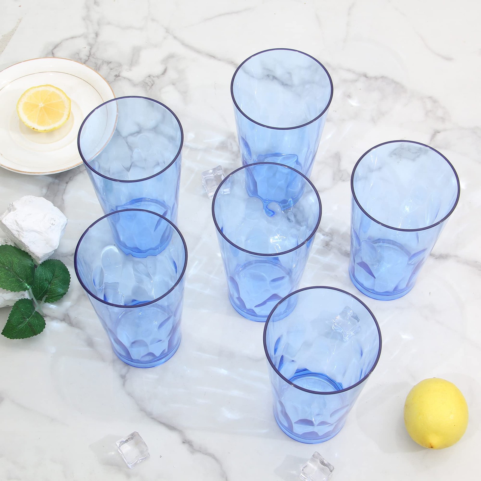 Plastic Drinking Glasses [Set of 6] Shatterproof Tumblers, Reusable Glass Cups