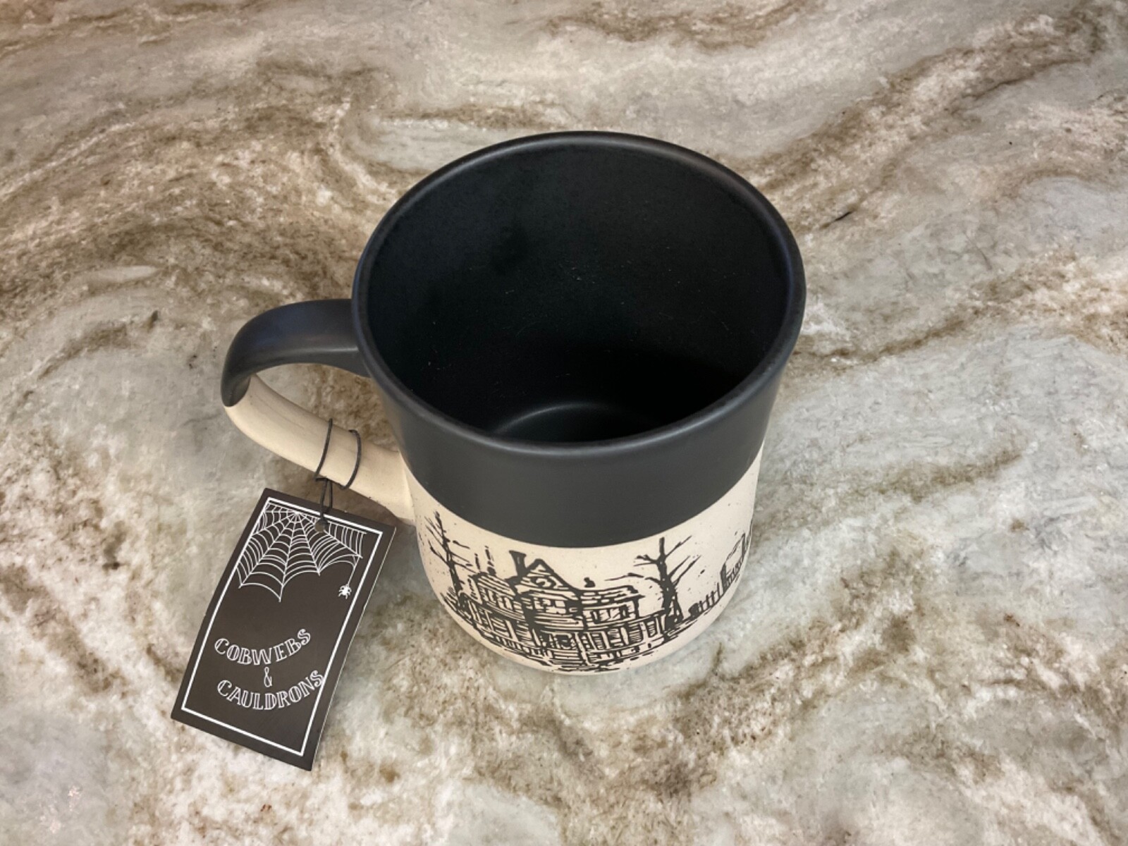 Large Coffee Mug Halloween Scary Haunted House. Cobwebs & Cauldrons New